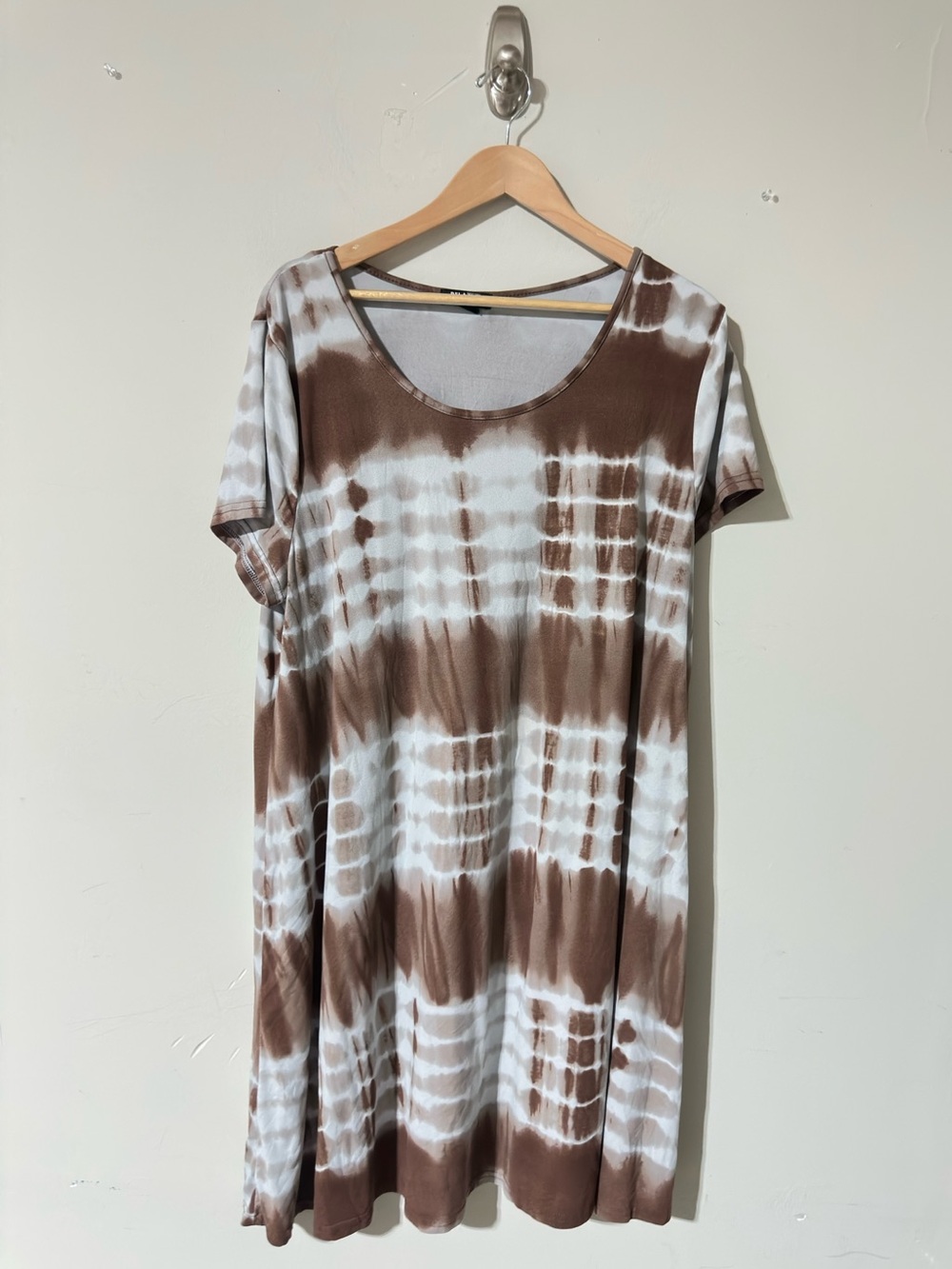 Relaxx Women’s Tie Dye T-Shirt Dress Brown White Short Sleeve Size 2X Stretch